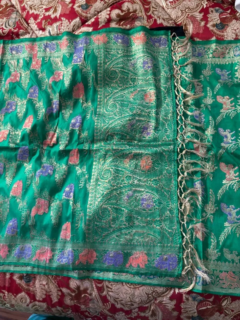 banarasi saree vintage green silk 70